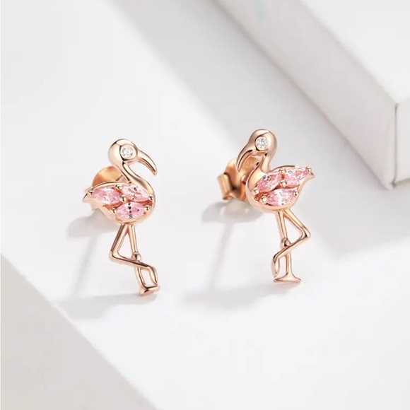 Sterling Silver Flamingo Zirconia Stud Earrings - Picture 1 of 4